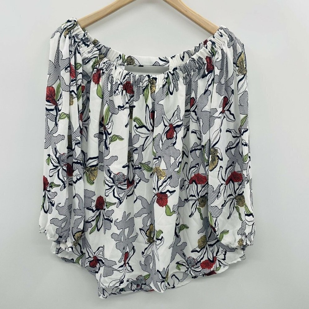 Runaway the Label Women Size 8 Floral Print Lulu Top Off the Shoulder White 1335